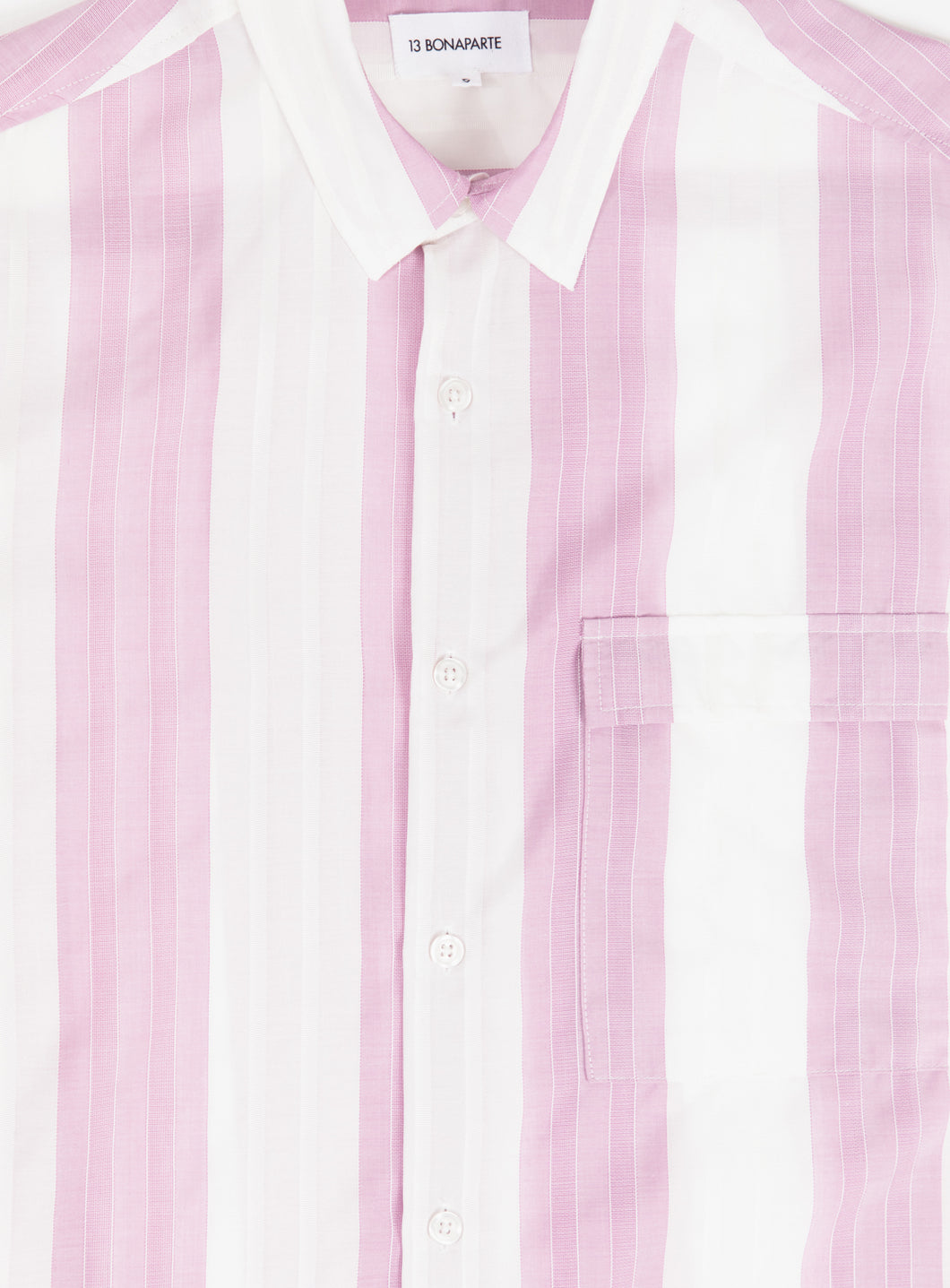 Shirt with Chest Pocket in White Cotton Veil with Pink Large Stripes