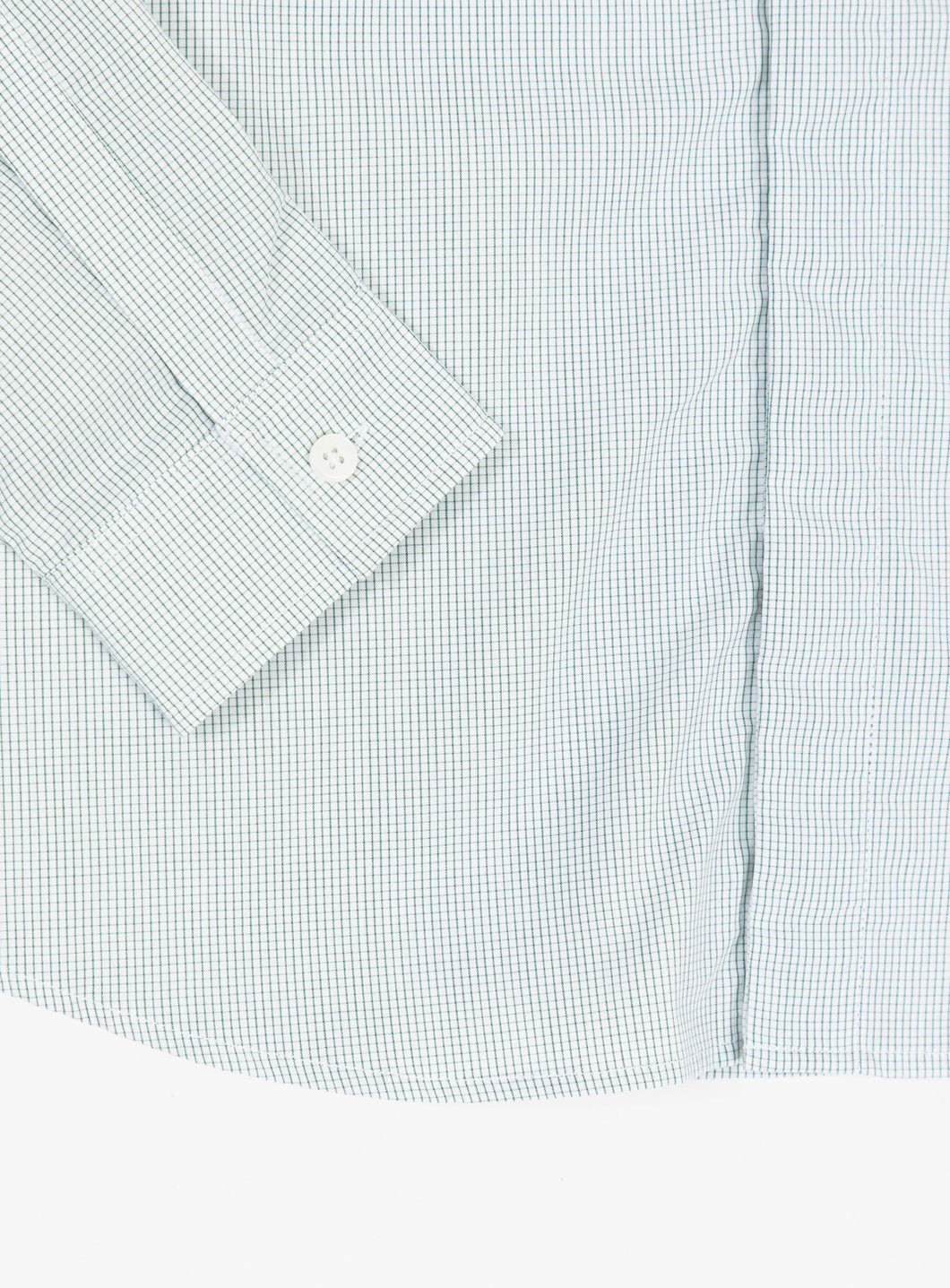 Shirt with Front Cuts in White Poplin with Green Mini Checks