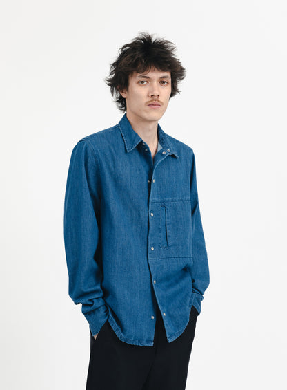 Window Pocket Overshirt in Stone Denim