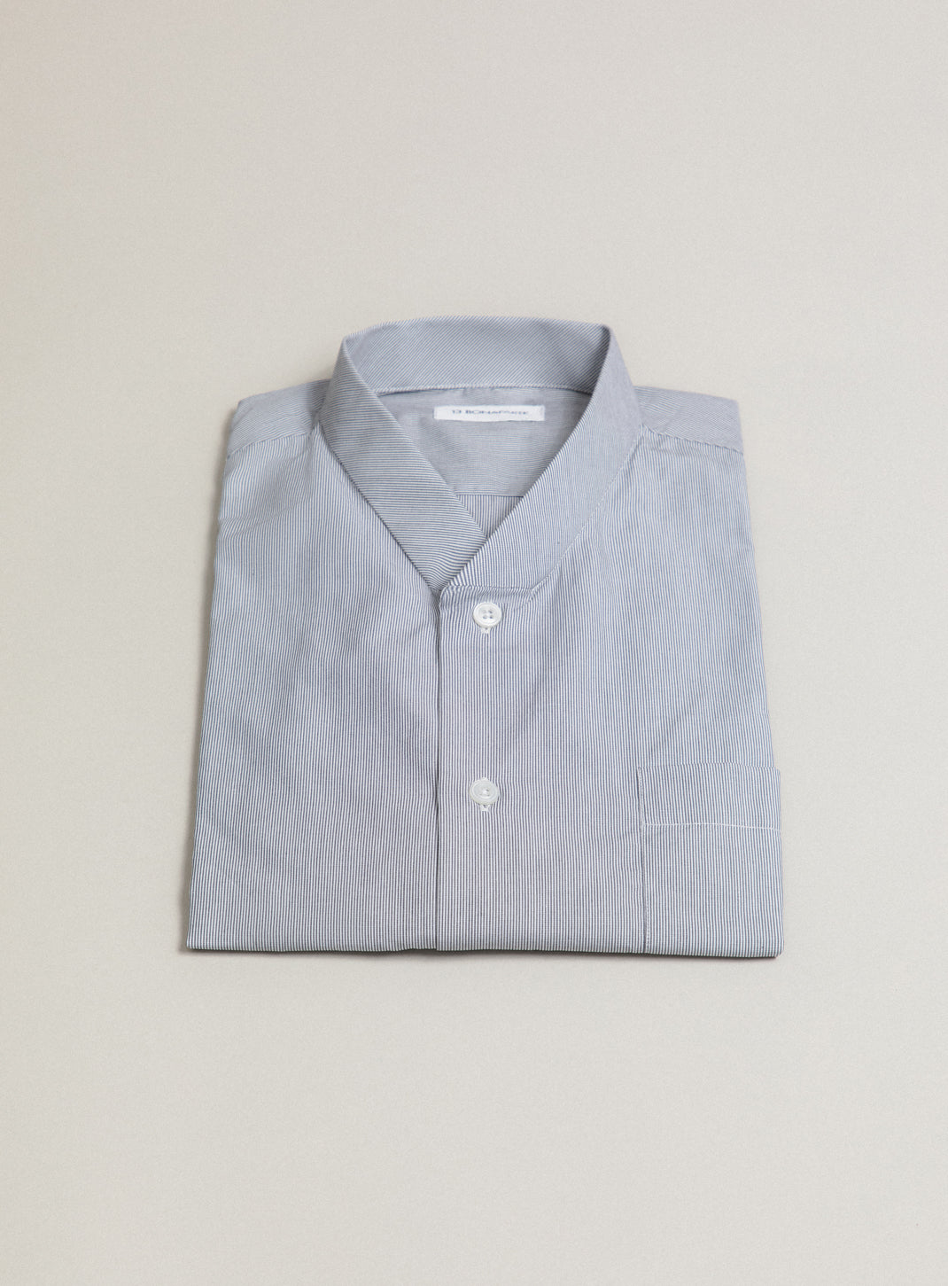 False Collar Shirt in White Poplin with Gray Fine Stripes
