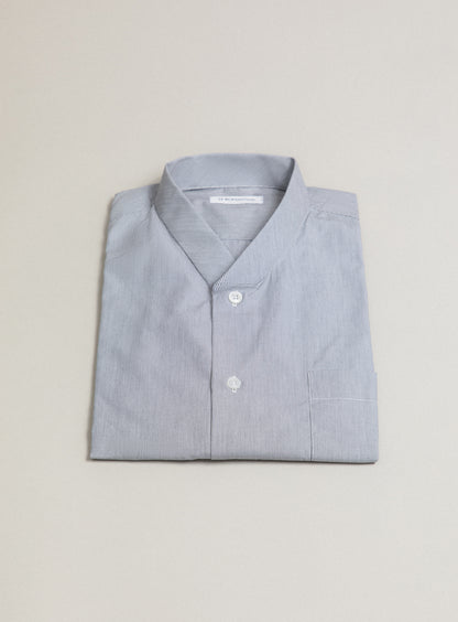 False Collar Shirt in White Poplin with Gray Fine Stripes