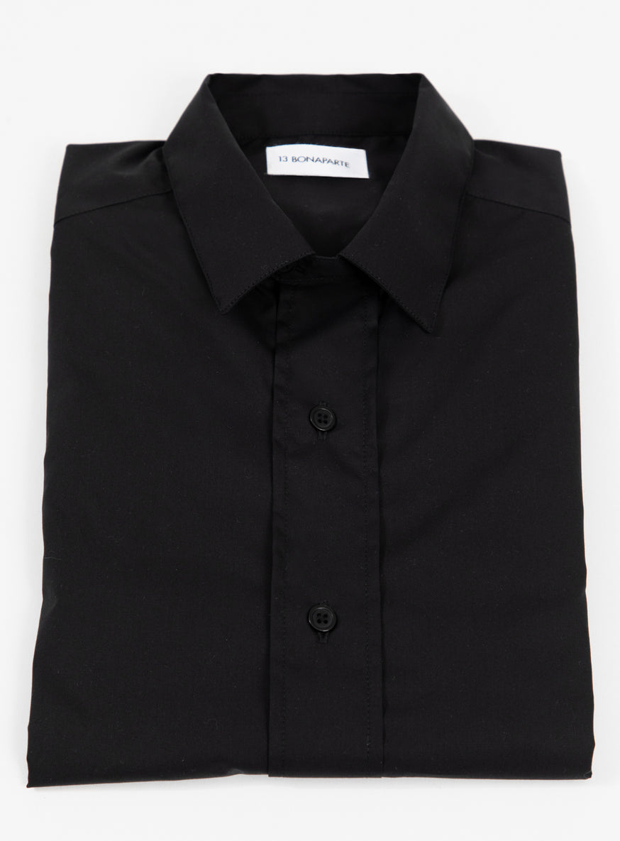 Shirt with Collar Tab in Black Poplin