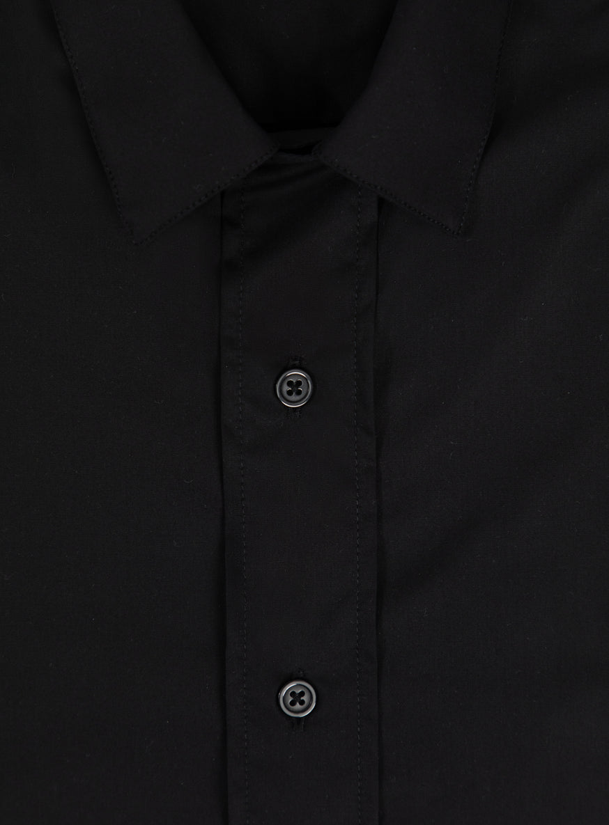 Shirt with Collar Tab in Black Poplin