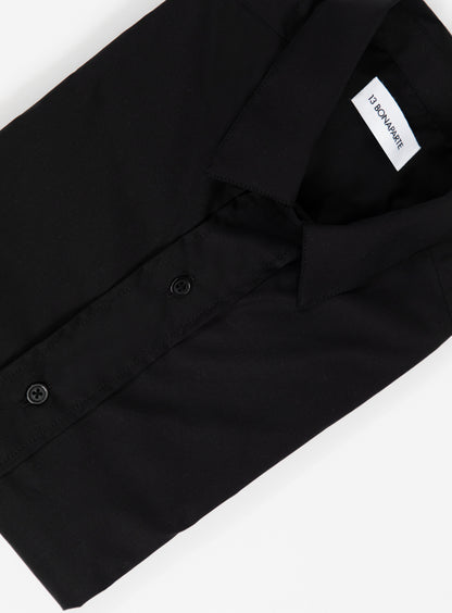 Shirt with Collar Tab in Black Poplin