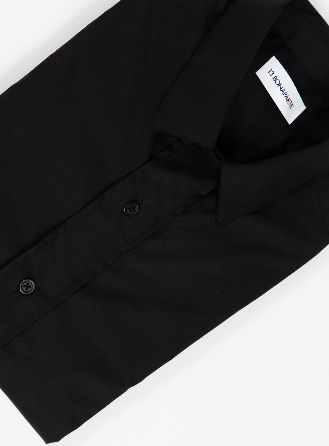 Shirt with Collar Tab in Black Poplin