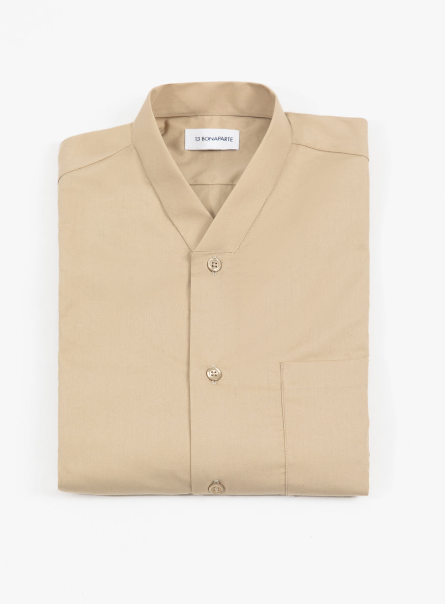 False Collar Shirt in Sand Poplin