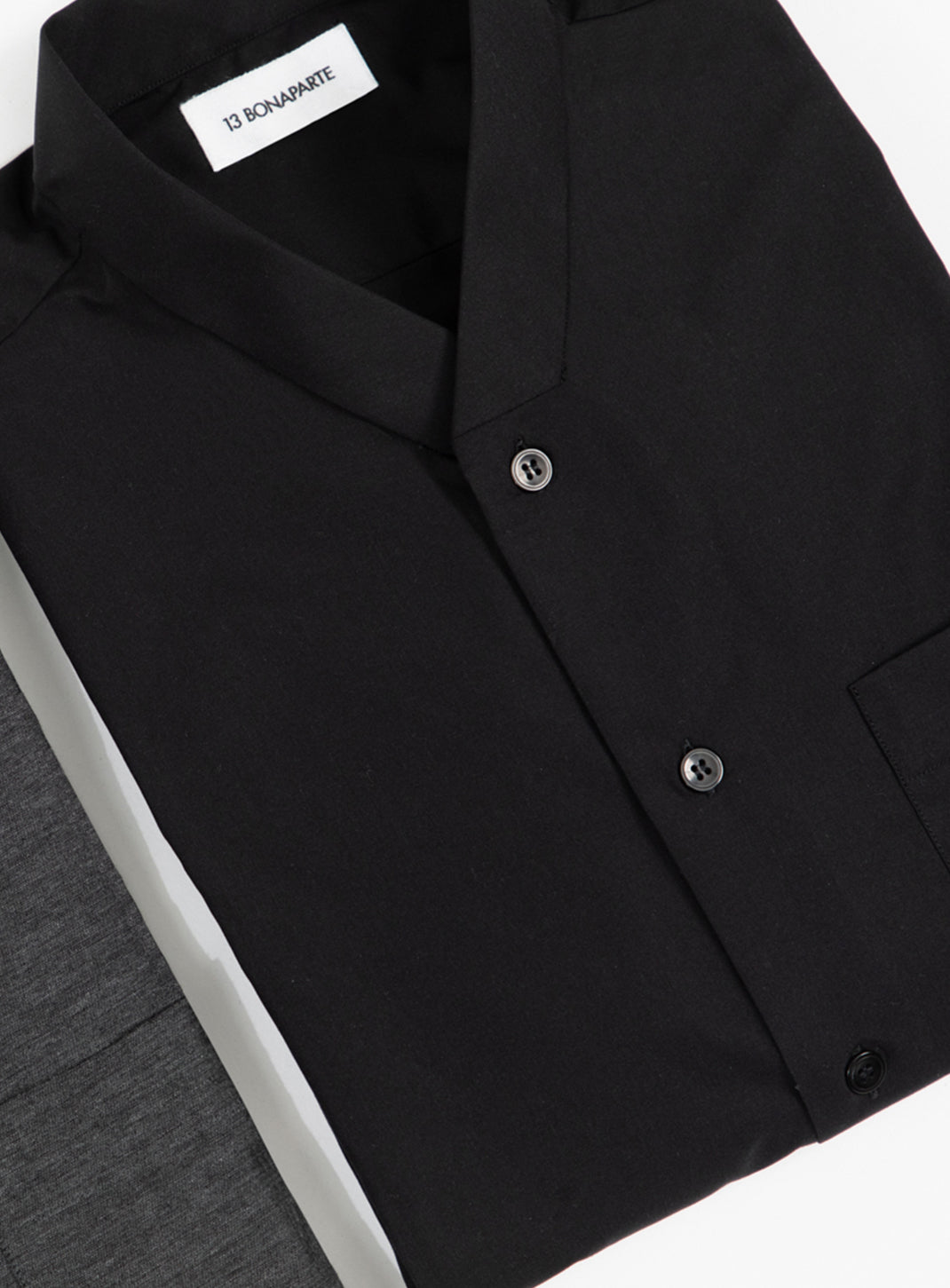 False Collar Shirt in Black Poplin