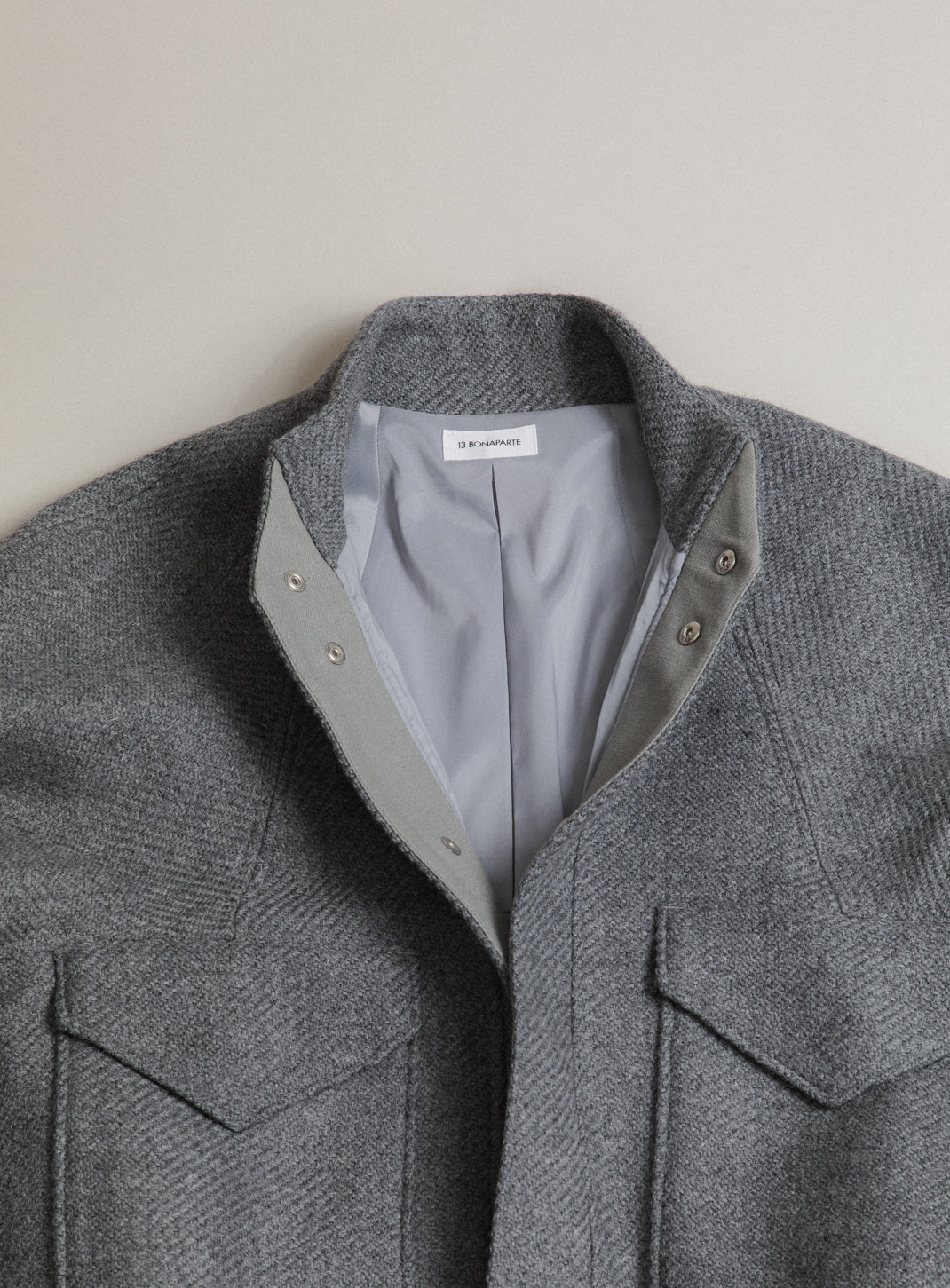 Bomber Jacket with Origami Collar in Light Grey 100% Italian Wool