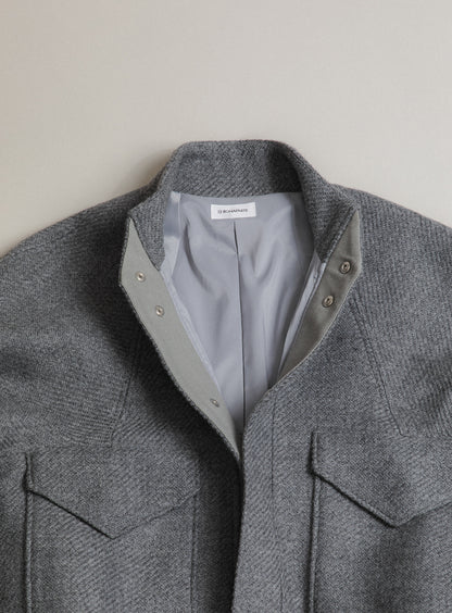 Bomber Jacket with Origami Collar in Light Grey 100% Italian Wool