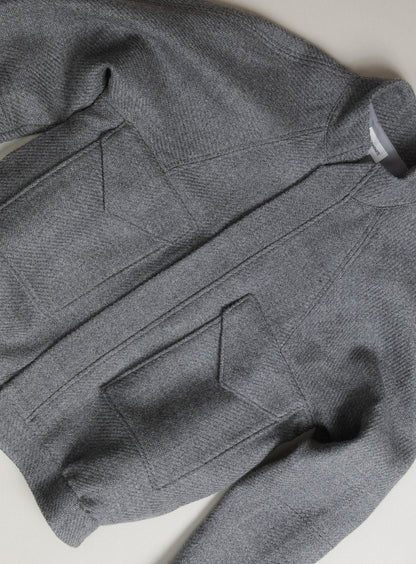 Bomber Jacket with Origami Collar in Light Grey 100% Italian Wool