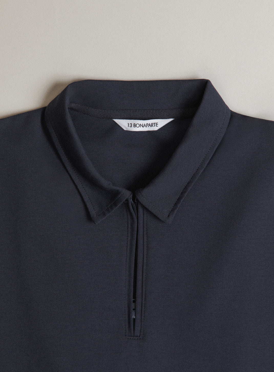 Long Sleeve Zipped Poloshirt in Navy Blue Technical Knit