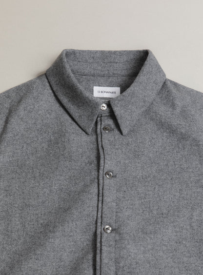 Pleated Tab Overshirt in Light Gray Flannel Wool