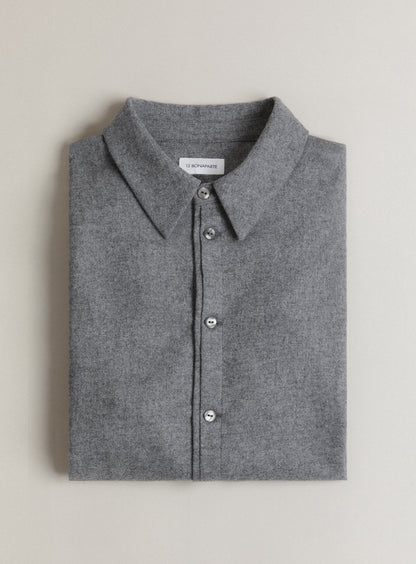 Pleated Tab Overshirt in Light Gray Flannel Wool