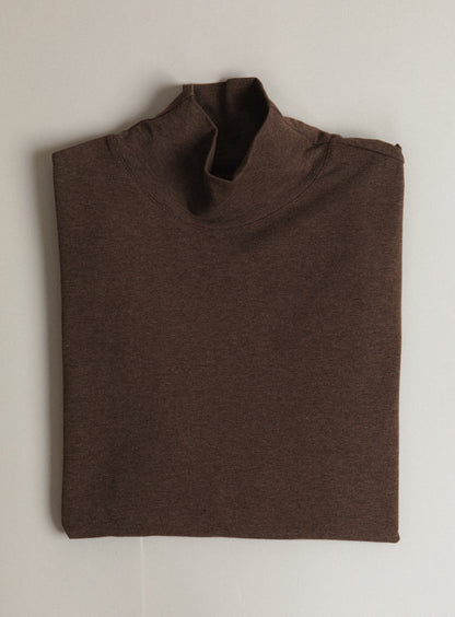 Sous-Pull à Col Cheminée en Coton & Elasthanne Chocolat