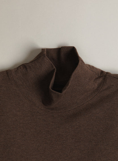 Sous-Pull à Col Cheminée en Coton & Elasthanne Chocolat