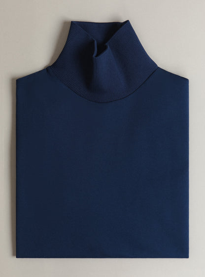 Ribbed High Neck Sweatshirt in Cobalt Blue Technical Knit