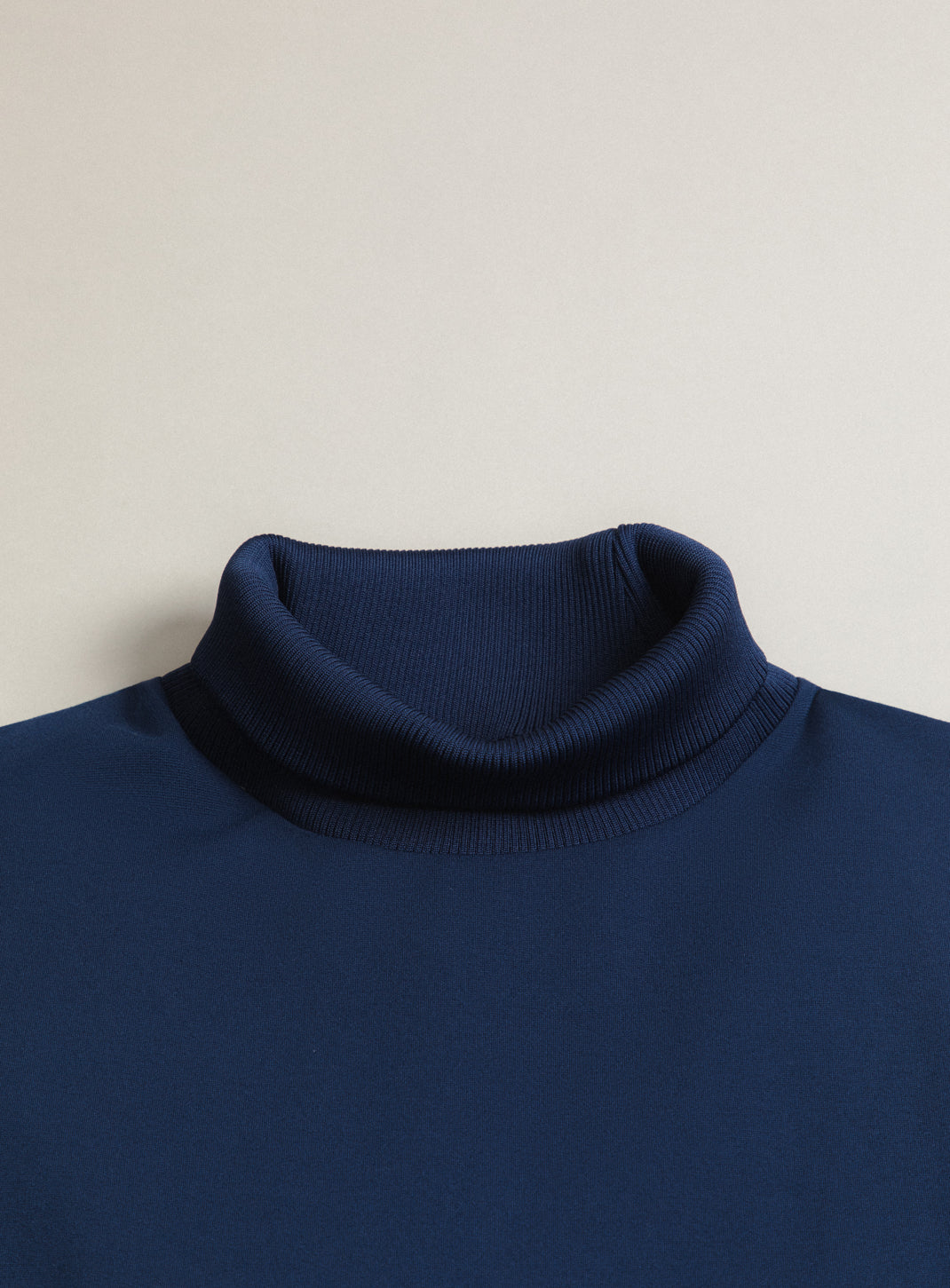 Ribbed High Neck Sweatshirt in Cobalt Blue Technical Knit