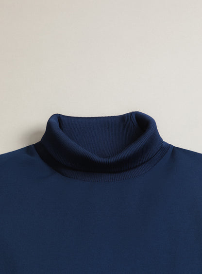 Ribbed High Neck Sweatshirt in Cobalt Blue Technical Knit