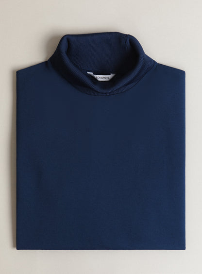 Ribbed High Neck Sweatshirt in Cobalt Blue Technical Knit
