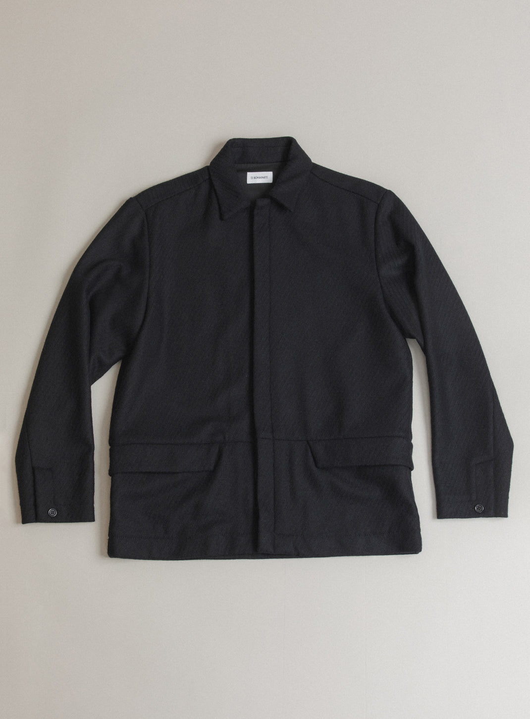 Jacket with Zipped Flap Pockets in Navy Blue Wool & Cashmere