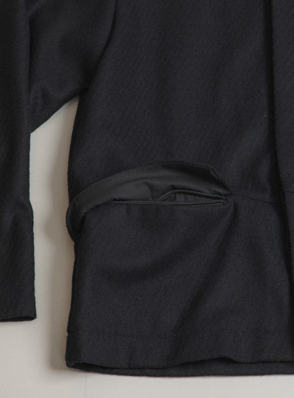 Jacket with Zipped Flap Pockets in Navy Blue Wool & Cashmere