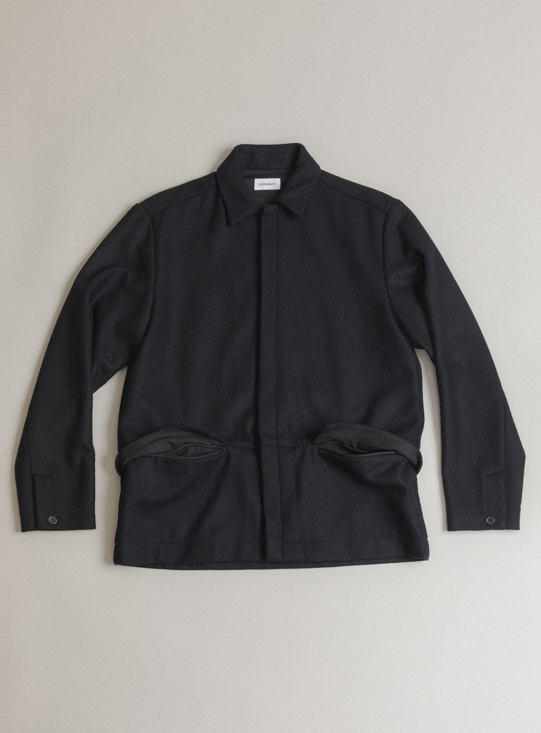 Jacket with Zipped Flap Pockets in Navy Blue Wool & Cashmere