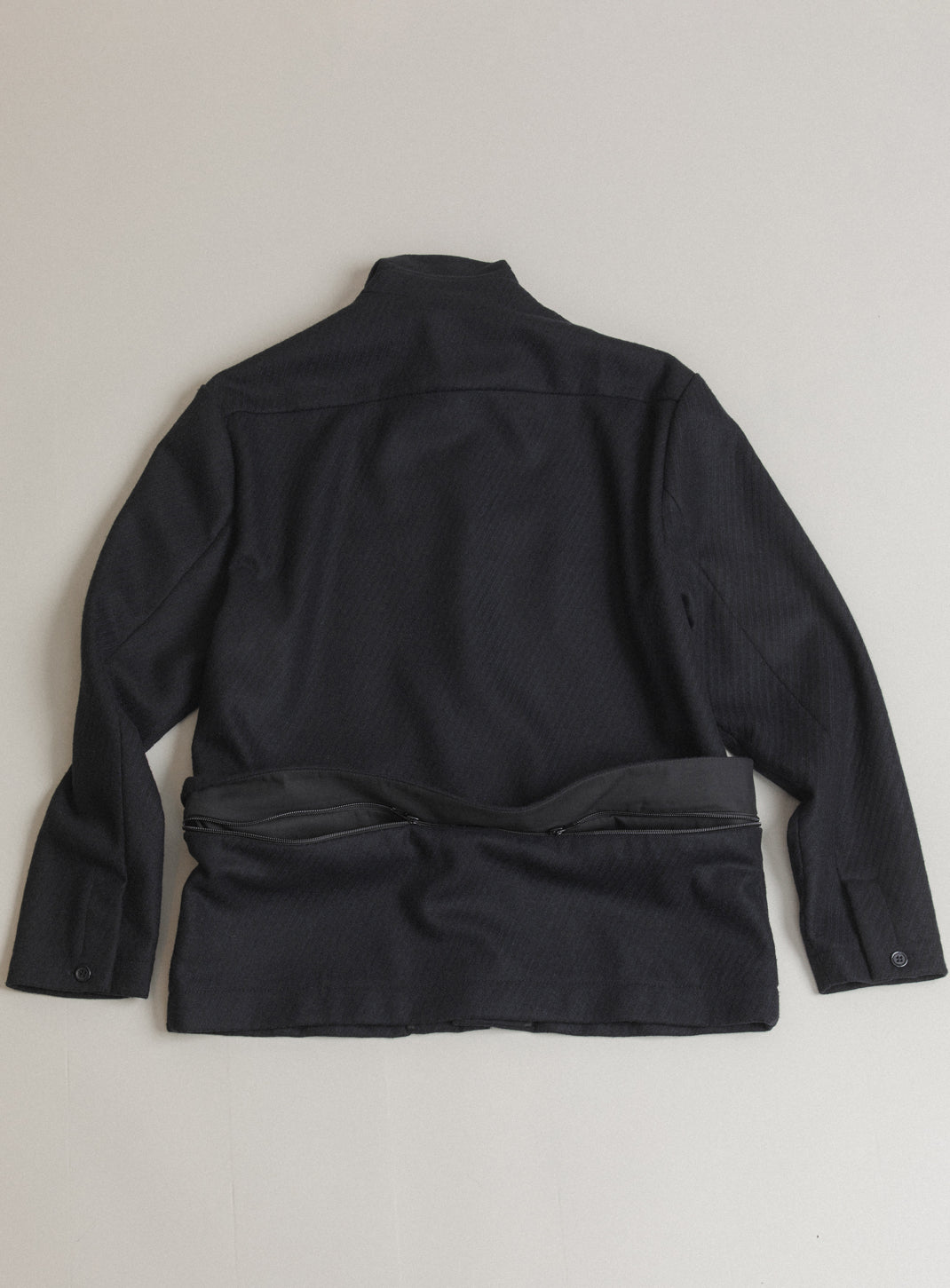 Jacket with Zipped Flap Pockets in Navy Blue Wool & Cashmere
