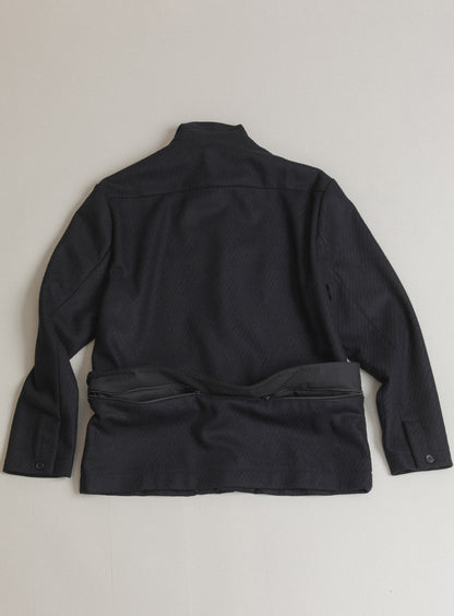 Jacket with Zipped Flap Pockets in Navy Blue Wool & Cashmere
