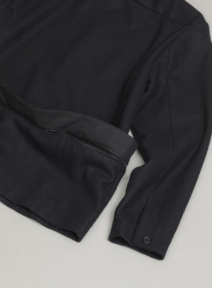 Jacket with Zipped Flap Pockets in Navy Blue Wool & Cashmere