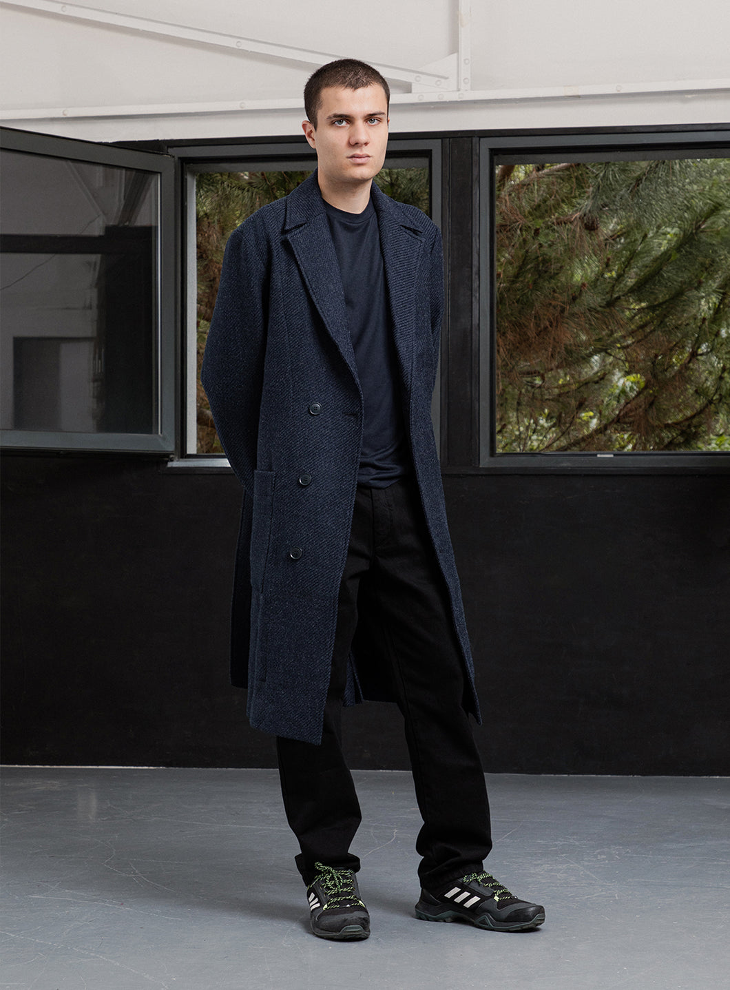 Bathrobe Coat in Navy Blue Italian Wool