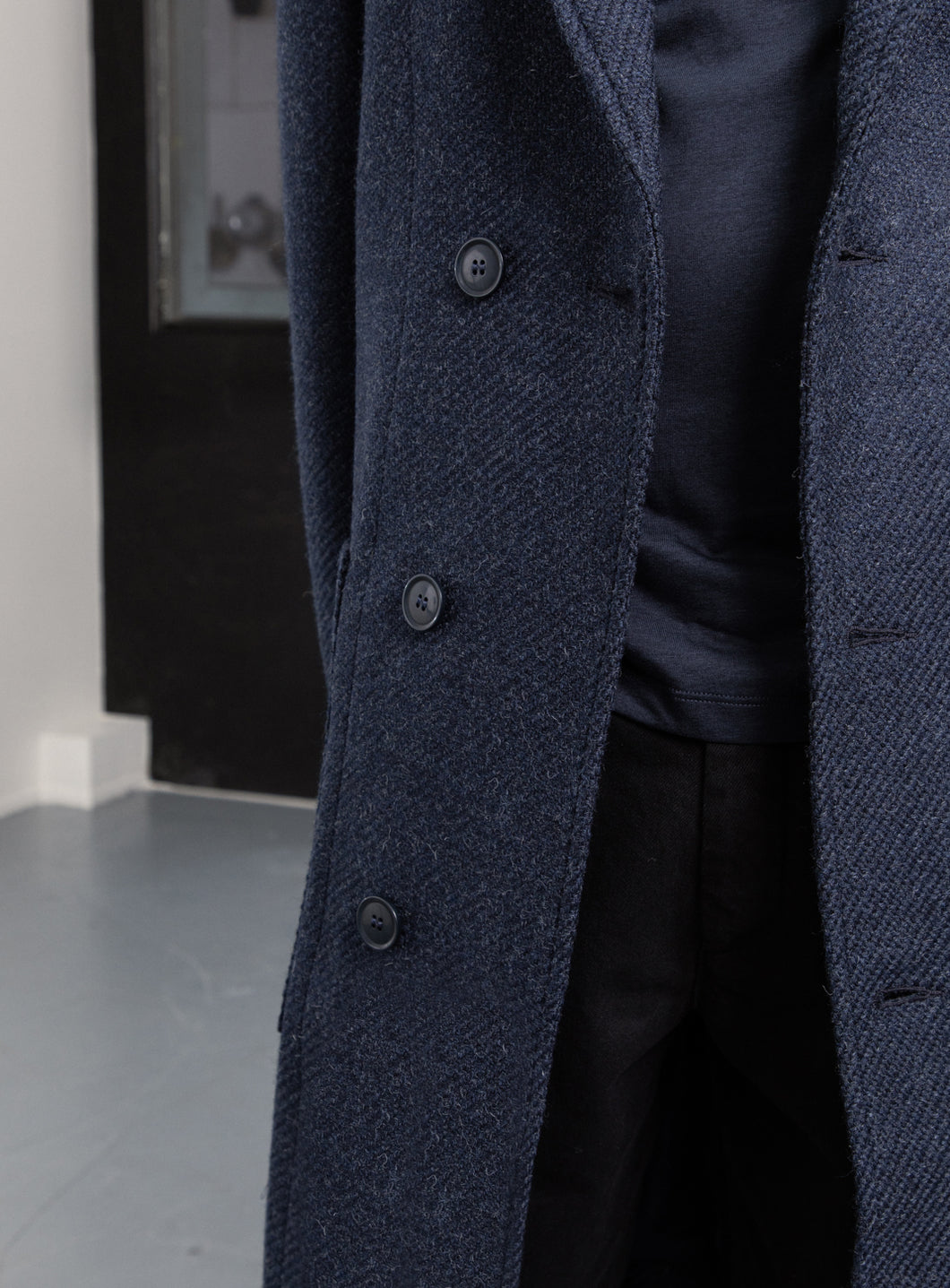 Bathrobe Coat in Navy Blue Italian Wool