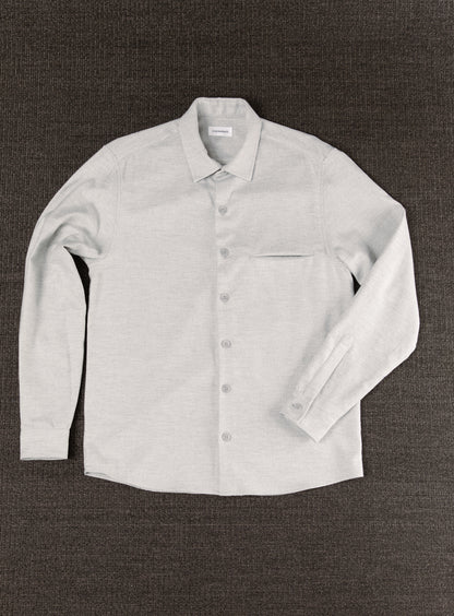 Overshirt with Slit Pocket in Gravel Grey Cotton Flannel