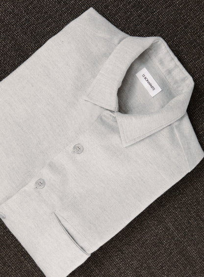 Overshirt with Slit Pocket in Gravel Grey Cotton Flannel