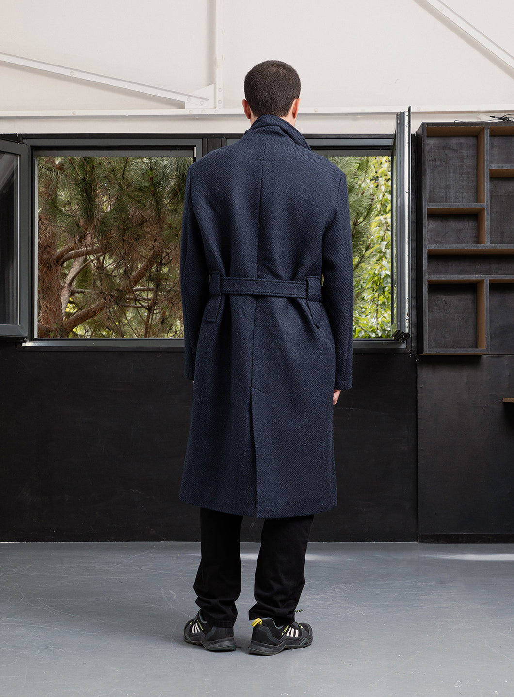 Bathrobe Coat in Navy Blue Italian Wool