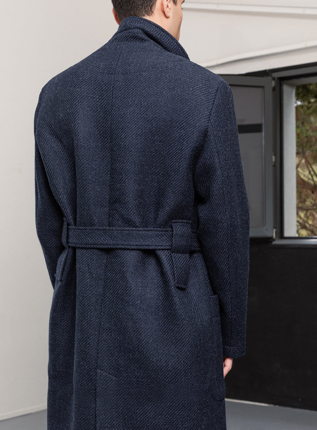 Bathrobe Coat in Navy Blue Italian Wool