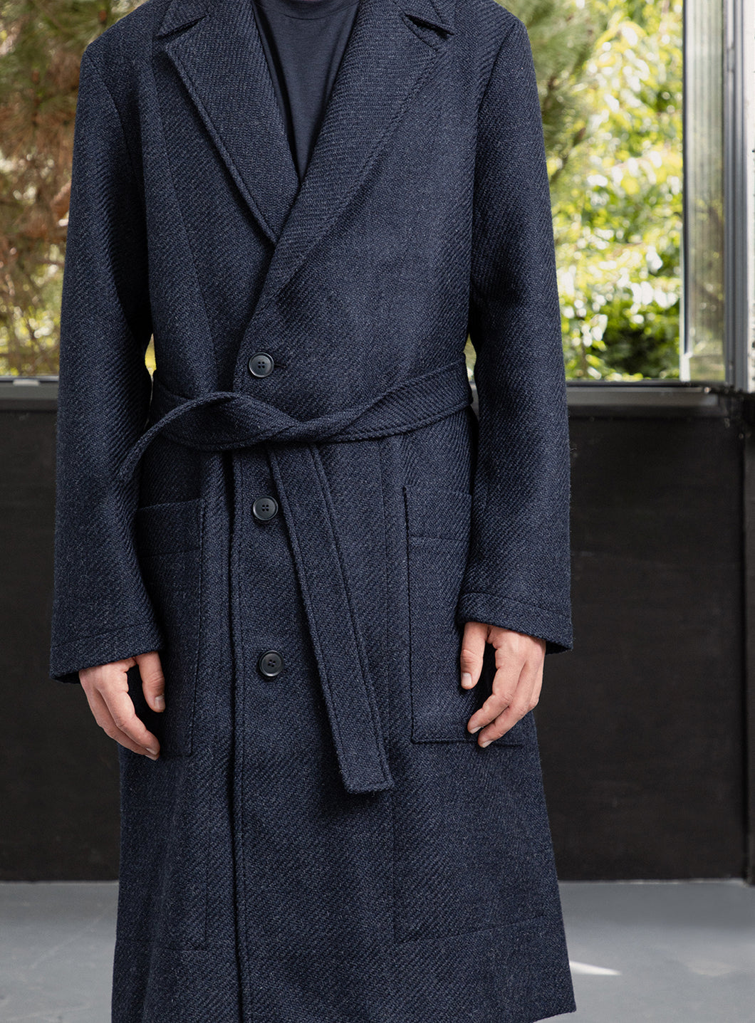 Bathrobe Coat in Navy Blue Italian Wool