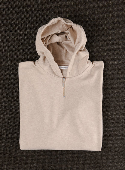 Hooded T-Shirt in Heather Beige Cotton & Elastane