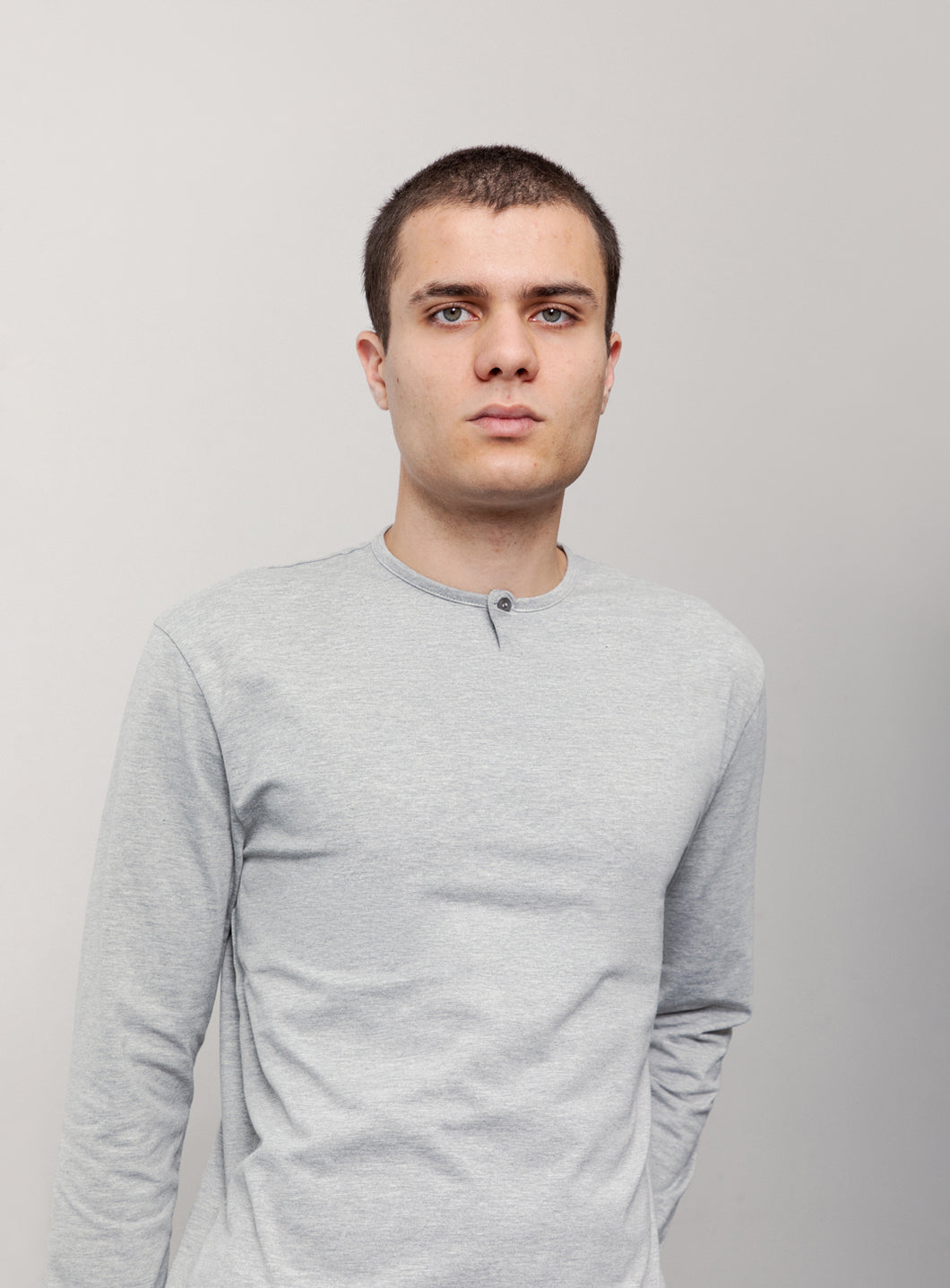 1 Button T-Shirt in Heather Grey Cotton & Elastane