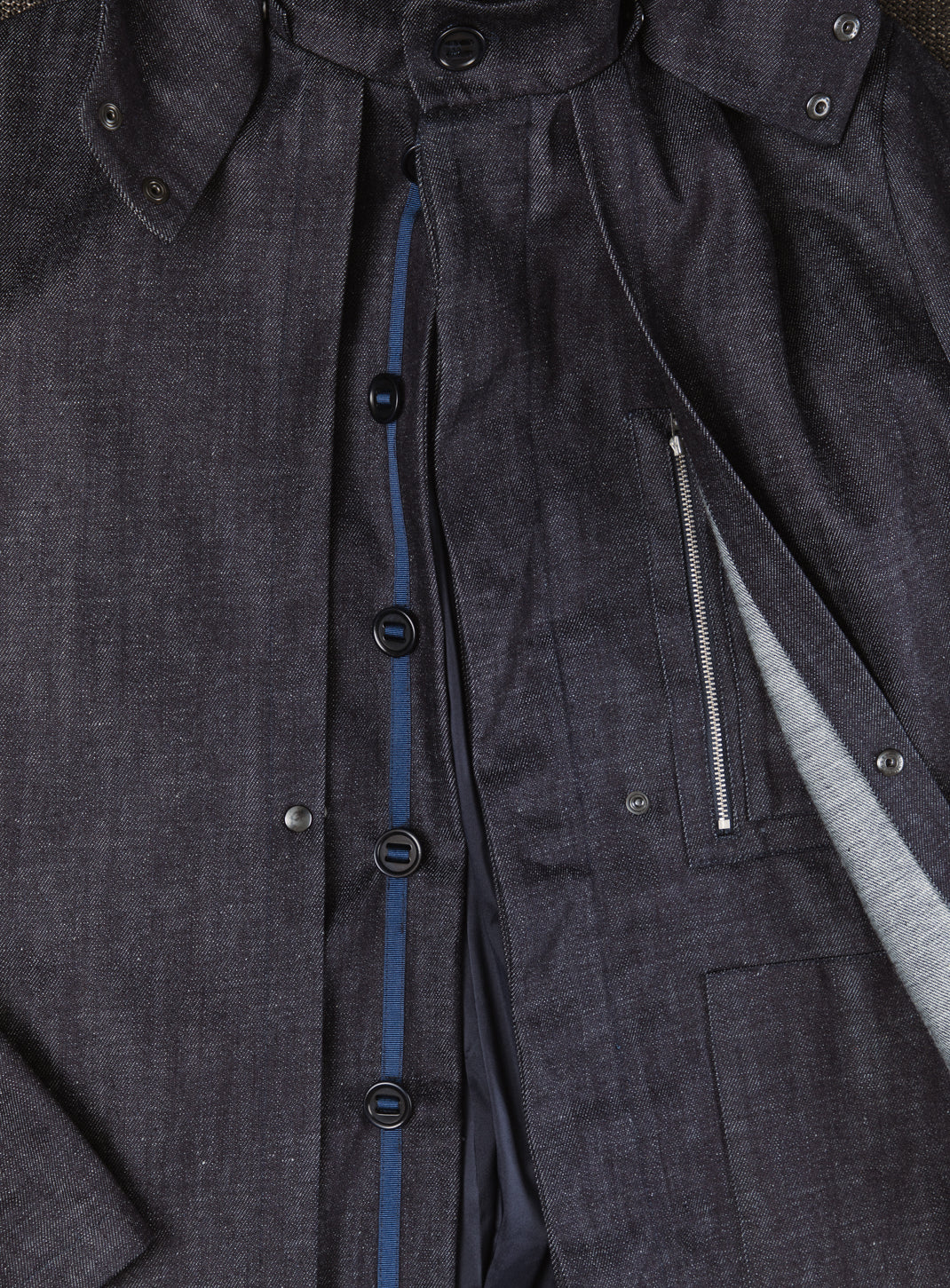 Multi Pockets Flapped Parka in Raw Blue Denim