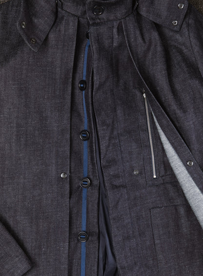 Multi Pockets Flapped Parka in Raw Blue Denim