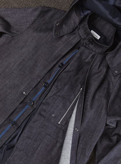 Multi Pockets Flapped Parka in Raw Blue Denim