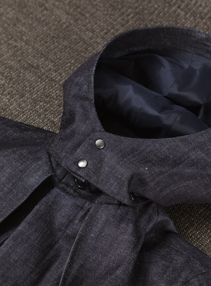 Multi Pockets Flapped Parka in Raw Blue Denim