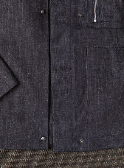 Multi Pockets Flapped Parka in Raw Blue Denim
