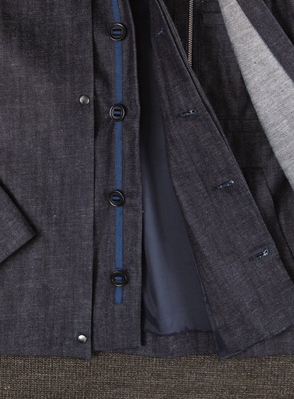 Multi Pockets Flapped Parka in Raw Blue Denim