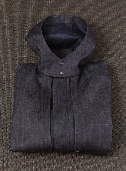 Multi Pockets Flapped Parka in Raw Blue Denim