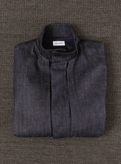 Multi Pockets Flapped Parka in Raw Blue Denim