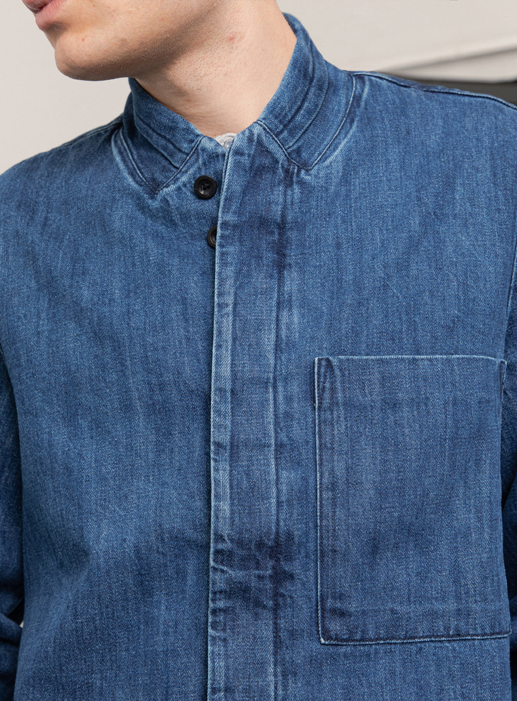 Double Collar Overshirt in Stone Denim