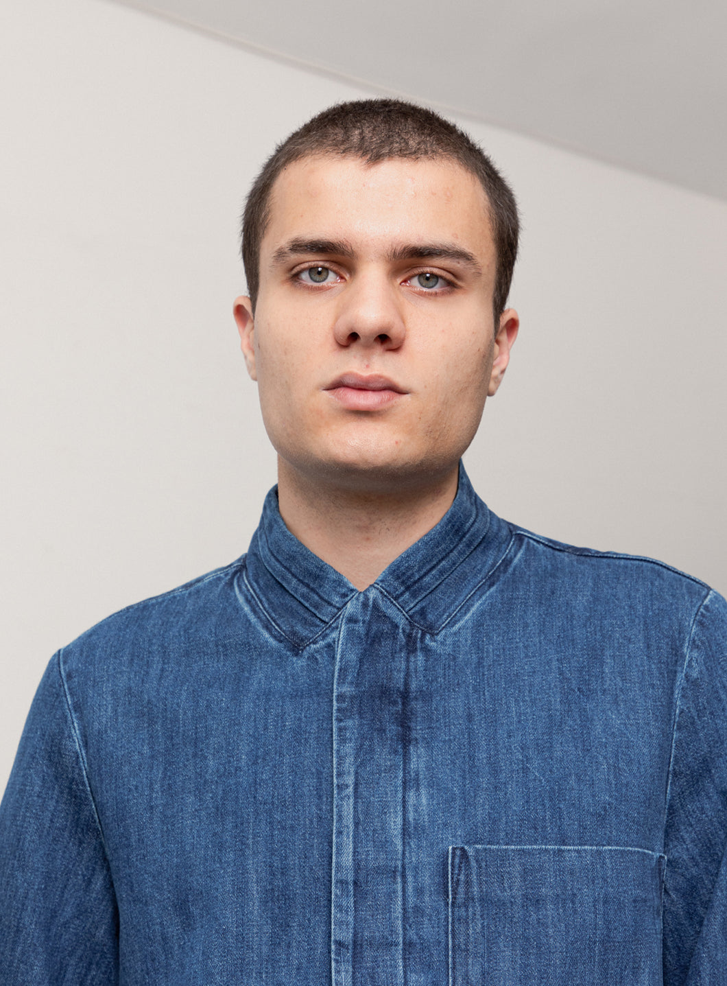 Double Collar Overshirt in Stone Denim