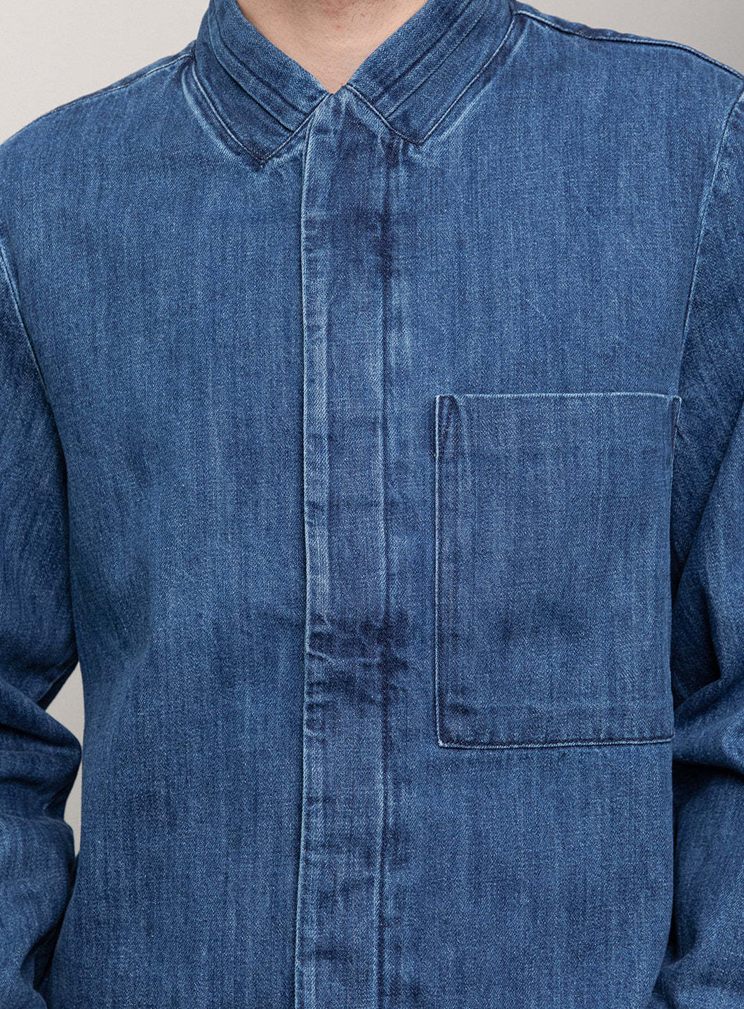 Double Collar Overshirt in Stone Denim