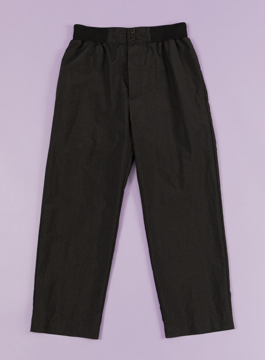 Ribbed Waist Baggy Pants in Black Tactel